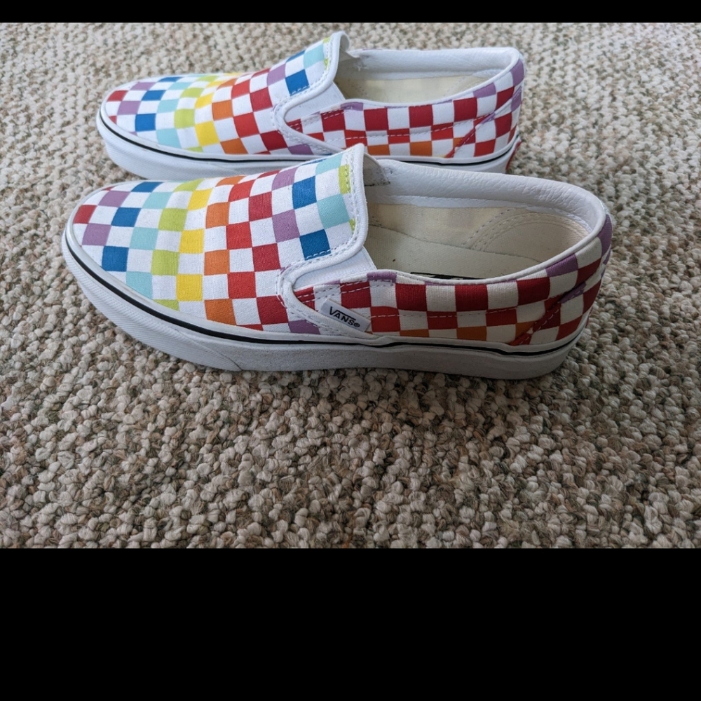 Rainbow checkerprint vans